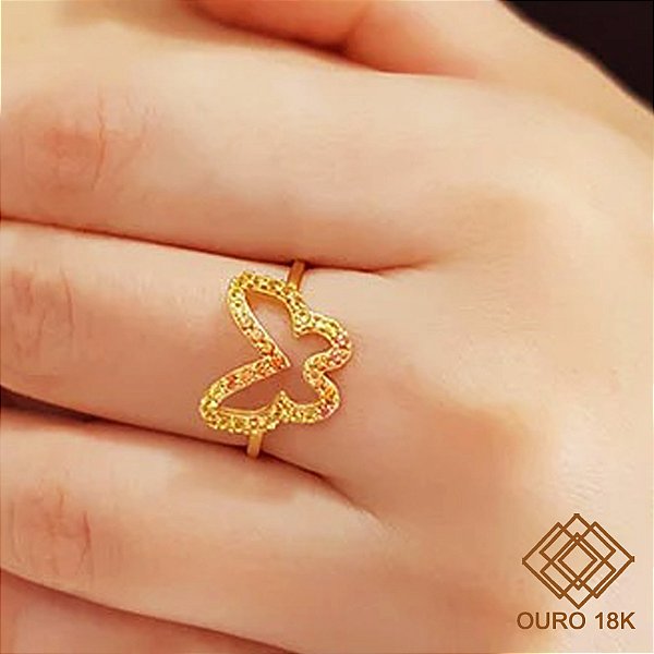 Anel Borboleta Ouro 18k Pedra Natural