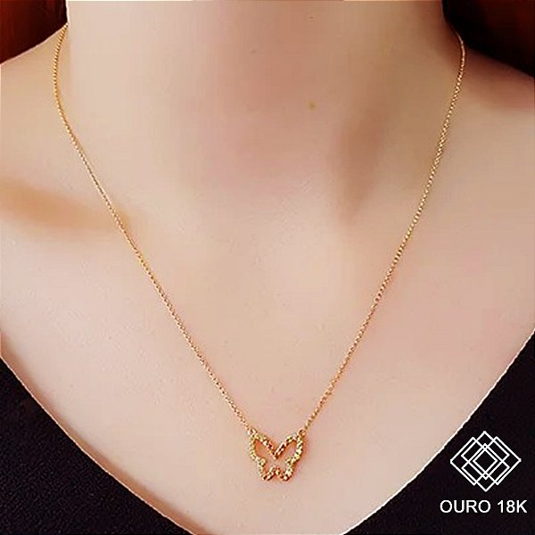 Gargantilha Borboleta Ouro 18k Pedra Natural