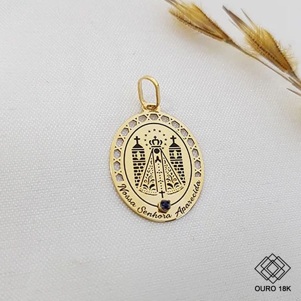Pingente Nossa Senhora Da Aparecida Ouro 18k Zircônia