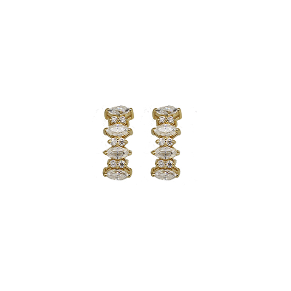Brinco Navete Ouro 18k e Moissanite