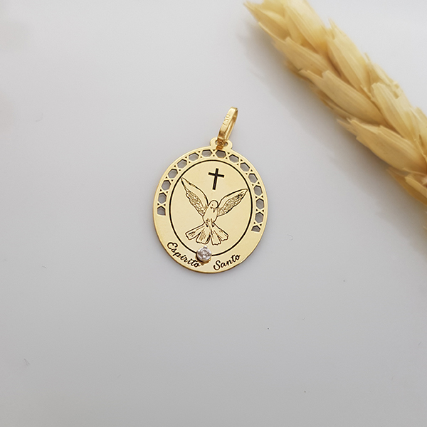 Pingente Espírito Santo Ouro 18k Zircônia
