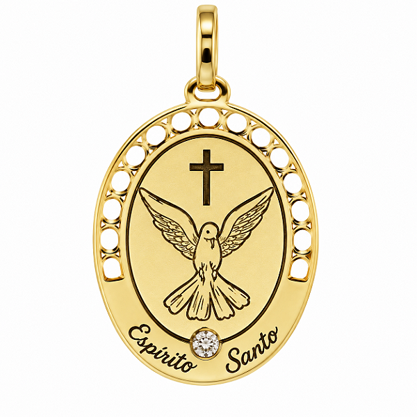 Pingente Espírito Santo Ouro 18k Zircônia