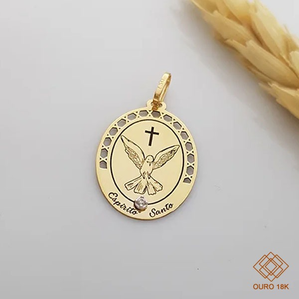 Pingente Espírito Santo Ouro 18k Zircônia