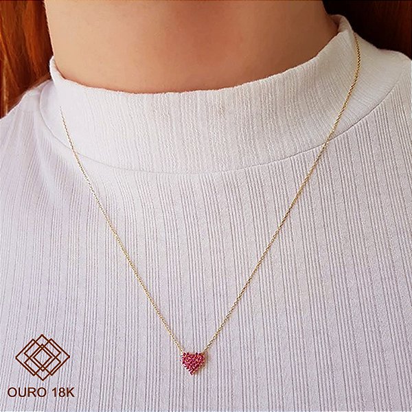 Gargantilha Coração Ouro 18k Zircônia