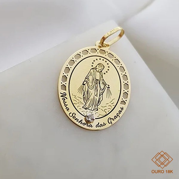 Pingente Nossa Senhora Das Graças Ouro 18k Diamante
