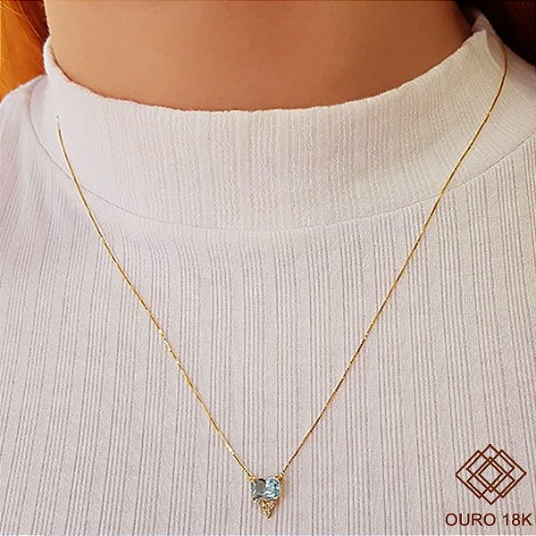 Gargantilha Quadrada Ouro 18k Topázio