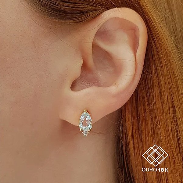 Brinco Gota Ouro 18k Topázio