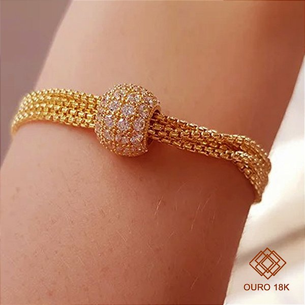 Pulseira Fios e Extensor Ouro 18k e Zircônia