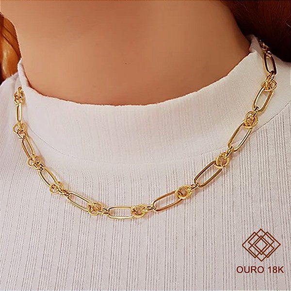 Gargantilha Cadeado Elos Ouro 18k