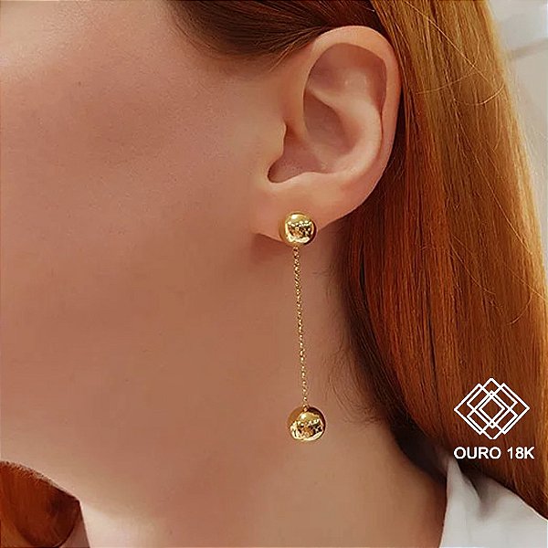 Brinco Bolas Fio Ouro 18k
