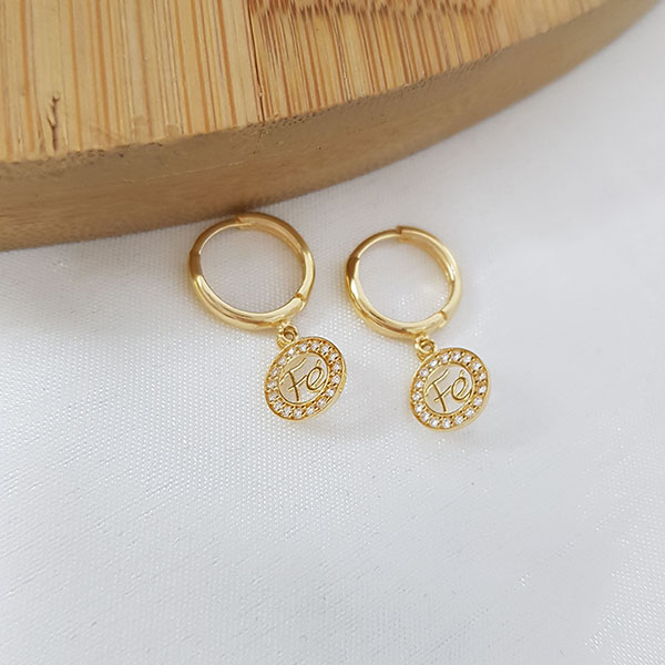 Brinco Argola Fé Ouro 18k Zircônia