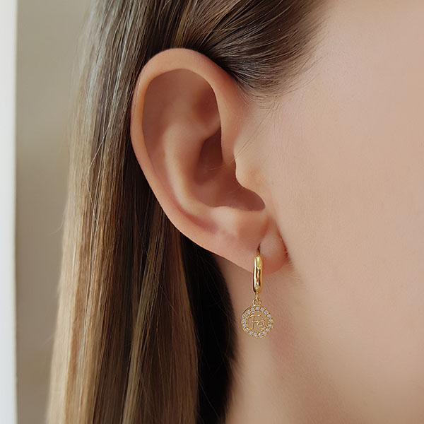 Brinco Argola Fé Ouro 18k Zircônia