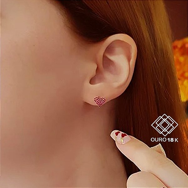 Brinco Coração Ouro 18k Zircônia