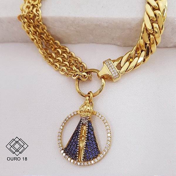 Pulseira Nossa Senhora Ouro 18k Zircônia