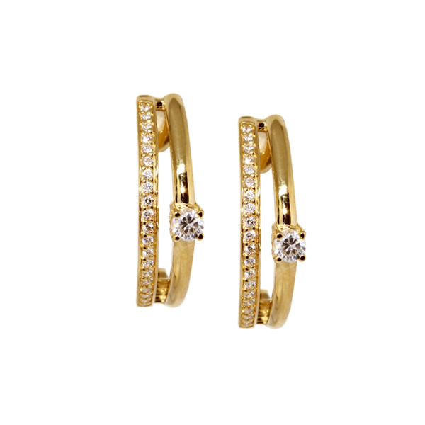Brinco Argola Ponto de Luz Ouro 18k Zircônias