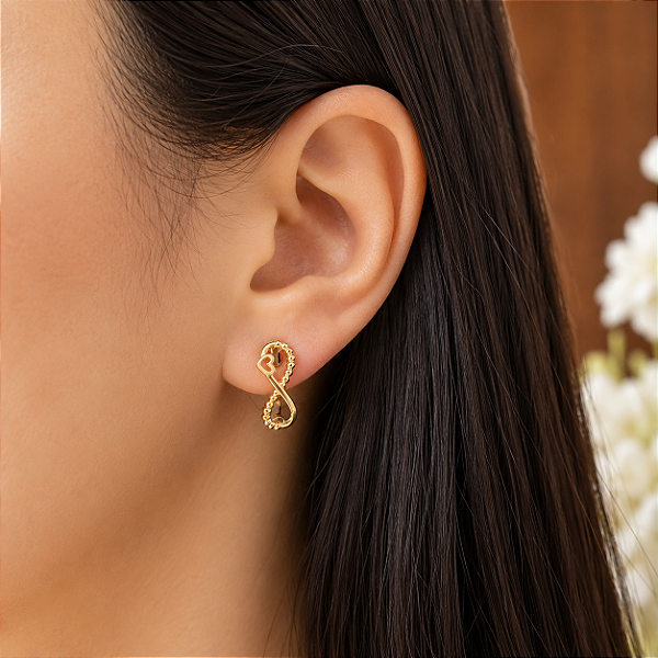 Brinco Argola Infinito Esferas Ouro 18k