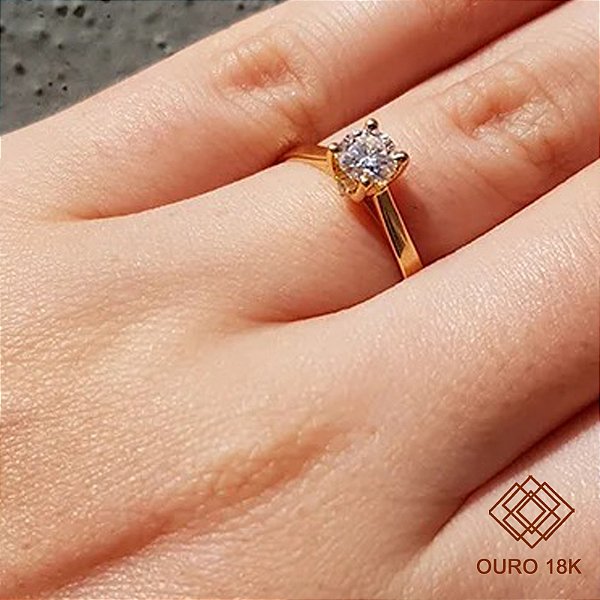 Anel Solitário Ouro 18k Brilhante Moissanite 50Pts
