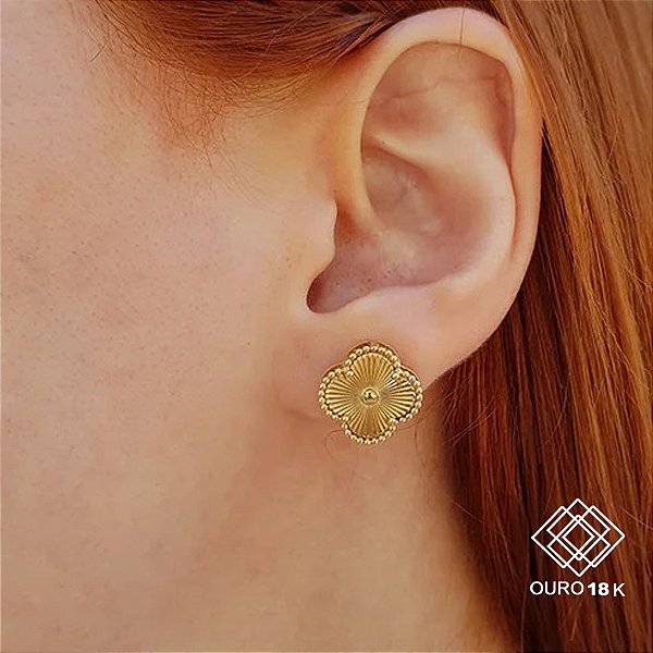 Brinco Trevo Quatro Folhas Ouro 18k