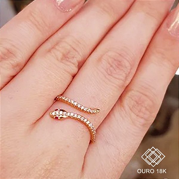 Anel Cobra Ouro 18k Zircônias