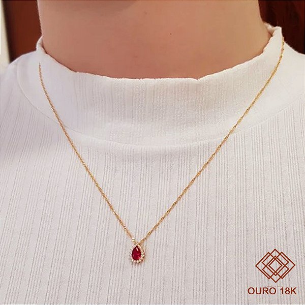 Kit Cordão Ouro 18k + Pingente Gota Ouro 18k
