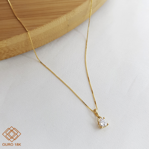 Kit Cordão Ouro 18k + Pingente Ponto de Luz Ouro 18k Brilhante Moissanite 30 Pts