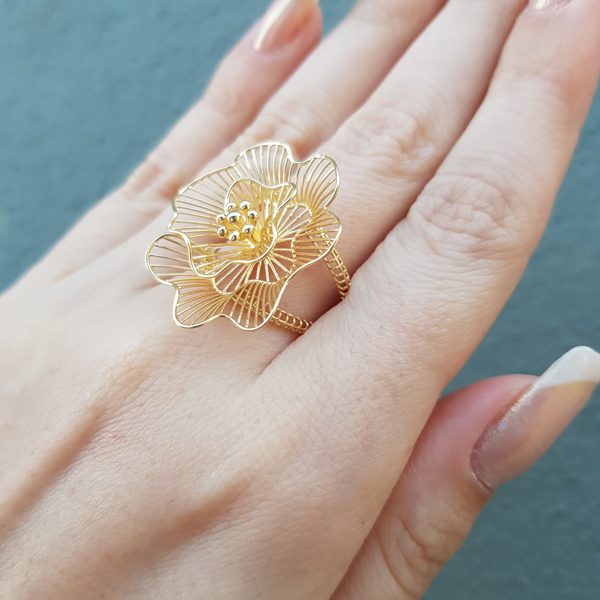 Anel Filigrana Flor Ouro 18k