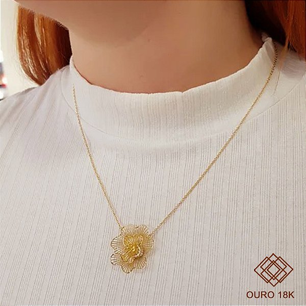 Gargantilha Flor Filigrana Ouro 18k
