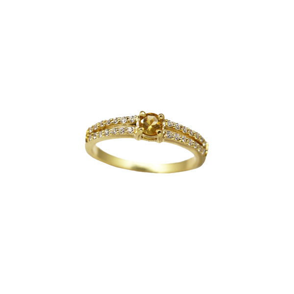 Anel Solitário Ouro 18k Citrino e Moissanite