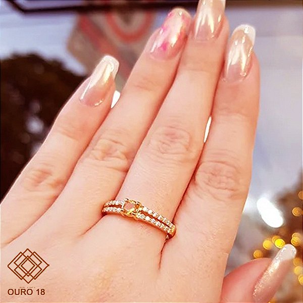 Anel Solitário Ouro 18k Citrino e Brilhante Moissanite