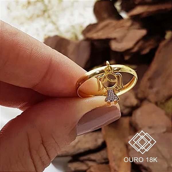 Anel com Pingente Menina Ouro 18k