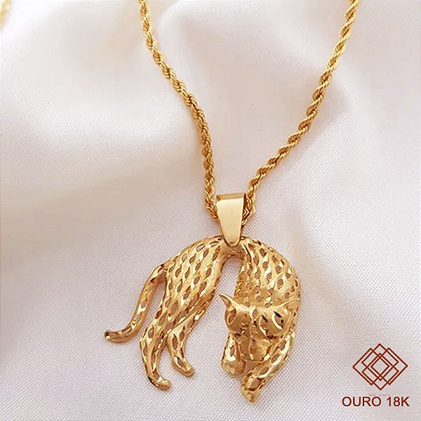 Kit Cordão Ouro 18k + Pingente Pantera Diamantado Ouro 18k Zircônia