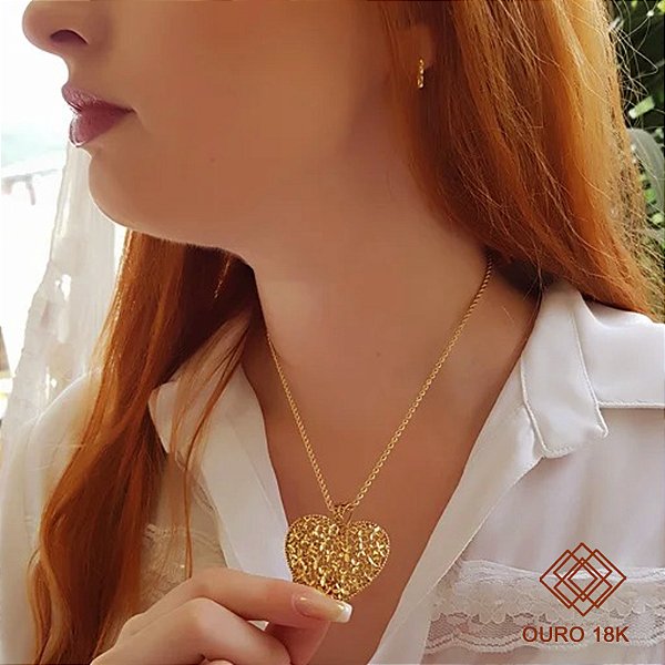 Kit Cordão + Pingente Coração Diamantado Ouro 18k