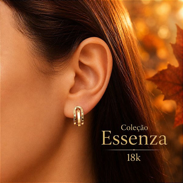 Brinco Meia Argola Ouro 18k - Coleção Essenza