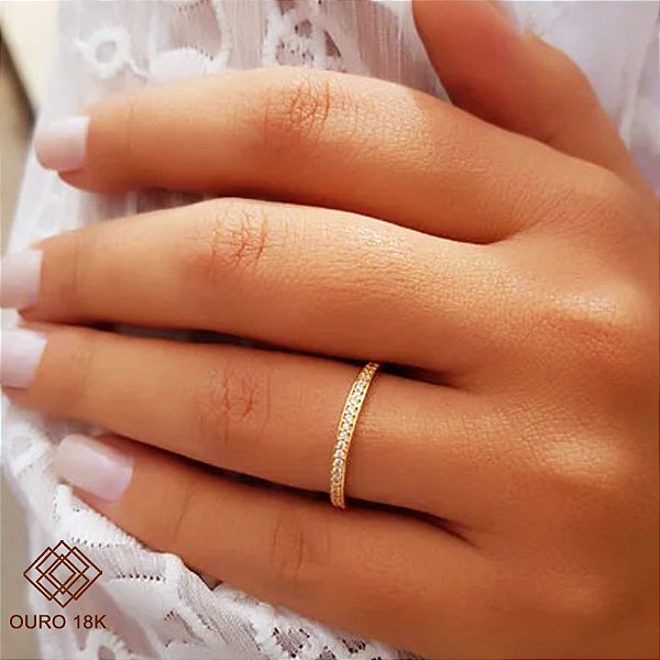 Anel Aparador Inteira Ouro 18K Zircônia