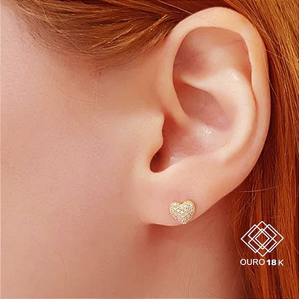 Brinco Coração Ouro 18k Zircônias