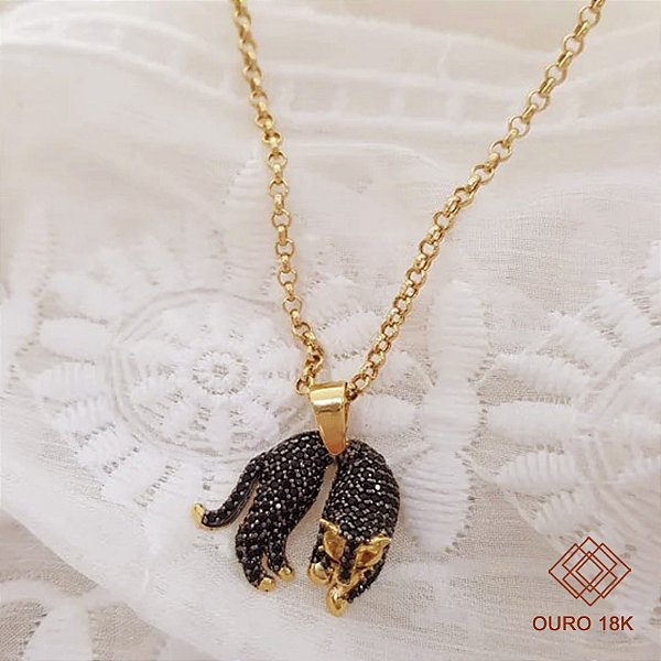Kit Cordão Ouro 18k + Pingente Pantera  Ouro 18k Zircônias