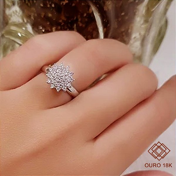Anel Chuveiro Rainha Ouro Branco 18k- Brilhante Moissanite 31pts