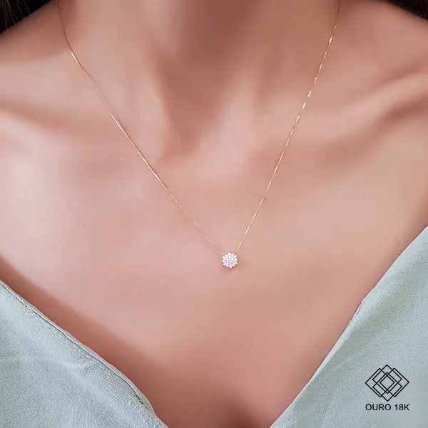 Gargantilha Chuveiro Rainha Ouro 18k - Diamante Laboratório 15pts