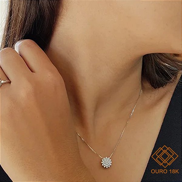 Gargantilha Chuveiro Rainha Ouro Branco 18k - Diamante Cultivado 31pts