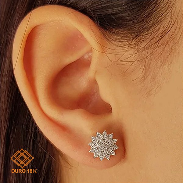 Brinco Rainha Ouro Branco 18k Diamante Cultivado 62Ptos