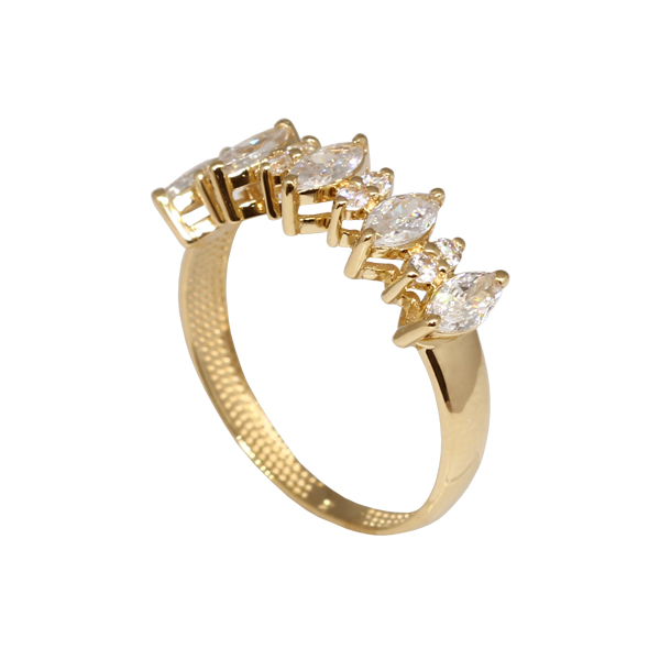 Anel Navete Ouro 18k com Moissanite