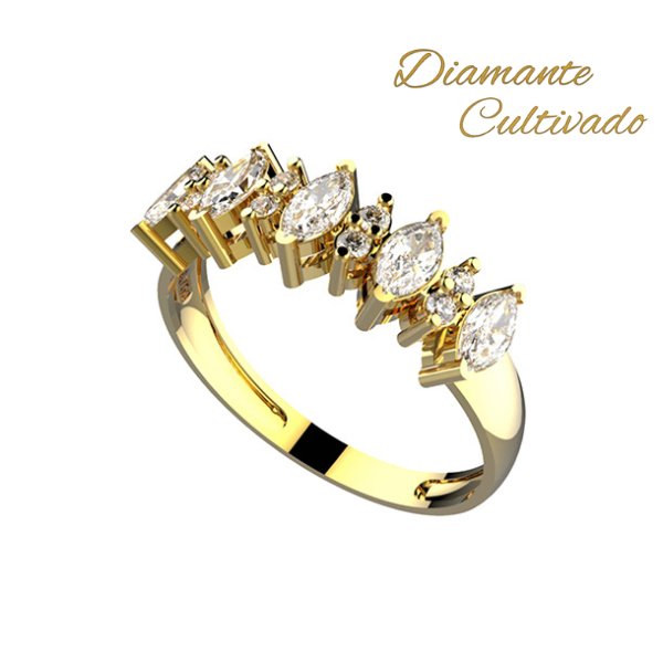 Anel Navete Ouro 18k - Diamante Cultivado 66pts