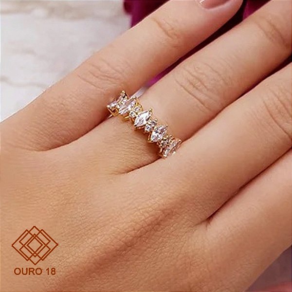 Anel Navete Ouro 18k - Brilhante Moissanite 66pts