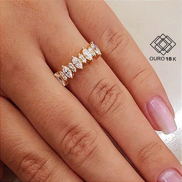 Anel Navete Ouro 18k - Diamante Laboratório 66pts