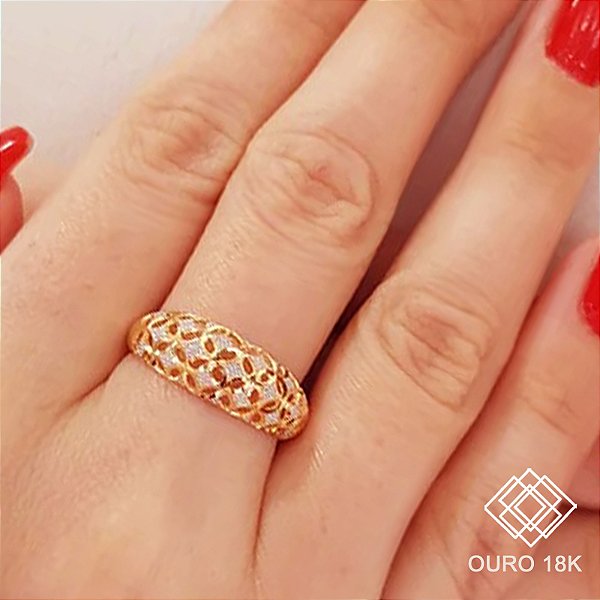 Anel Estrelas Dois Tons Ouro 18k