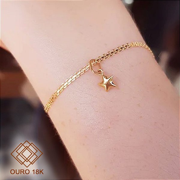 Kit Pulseira + Pingente Estrela Ouro 18k