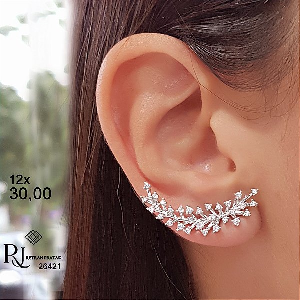 Brinco Ear Cuff Galhos Zircônias Prata 925