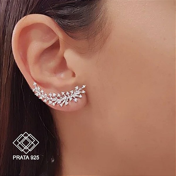 Brinco Ear Cuff Galhos Zircônias Prata 925