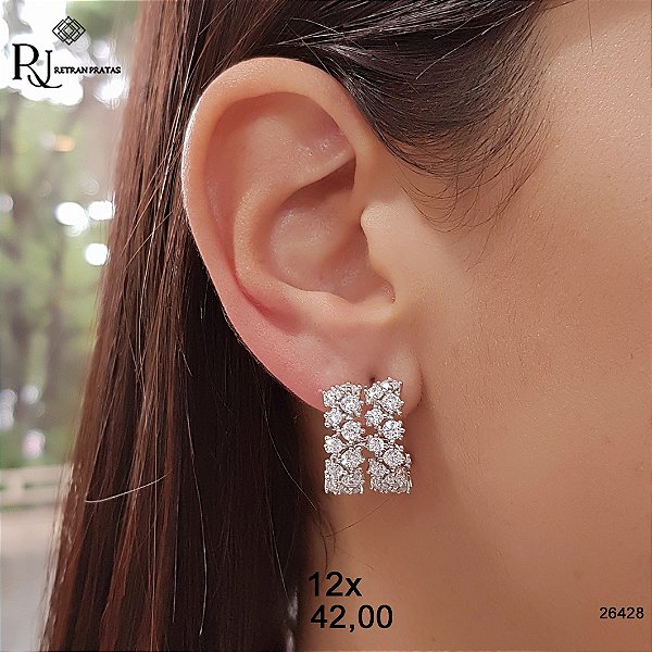 Brinco  Meia Argola Zircônias Prata 925