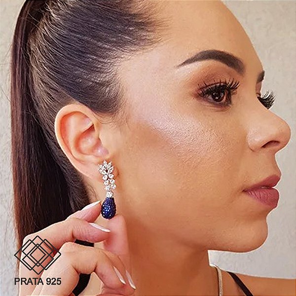 Brinco Alongado Gota Prata 925 Zircônia
